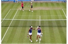 BIRMINGHAM, ENGLAND - JUNE 14:  A general view of the semi-final doubles match between Cara Black of Zimbabwe and Sania Mirza of India against Raquel Kops-Jones of the USA and Abigail Spears of the USA during day six of the Aegon Classic at Edgbaston Priory Club on June 14, 2014 in Birmingham, England.  (Photo by Jordan Mansfield/Getty Images for Aegon)